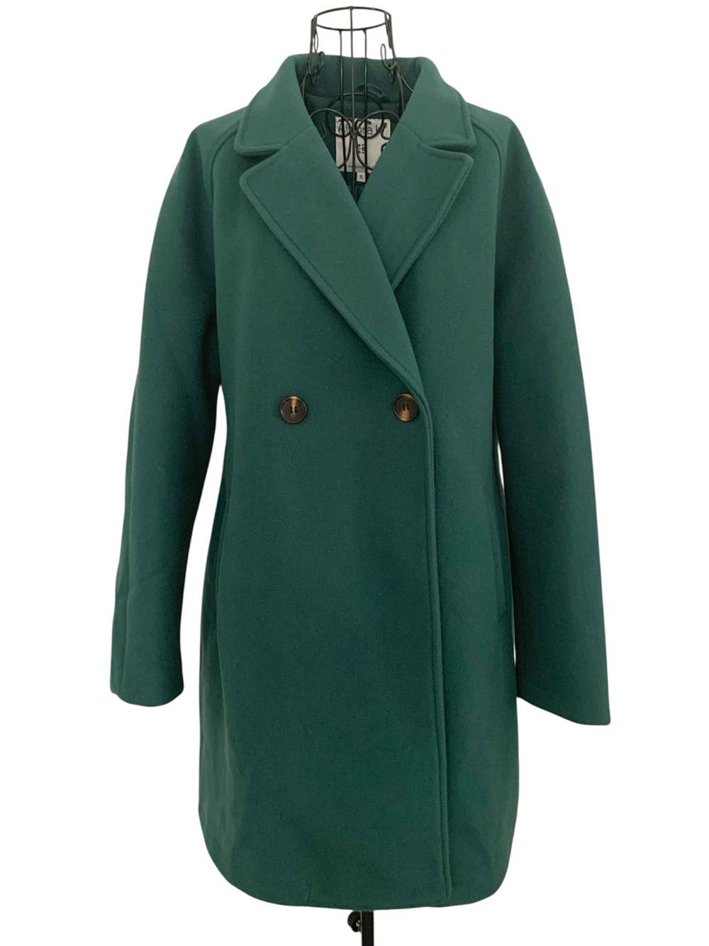 Allegra K Forest Emerald Green Double-Breasted Notched Lapel Mid-Length Pea Coat